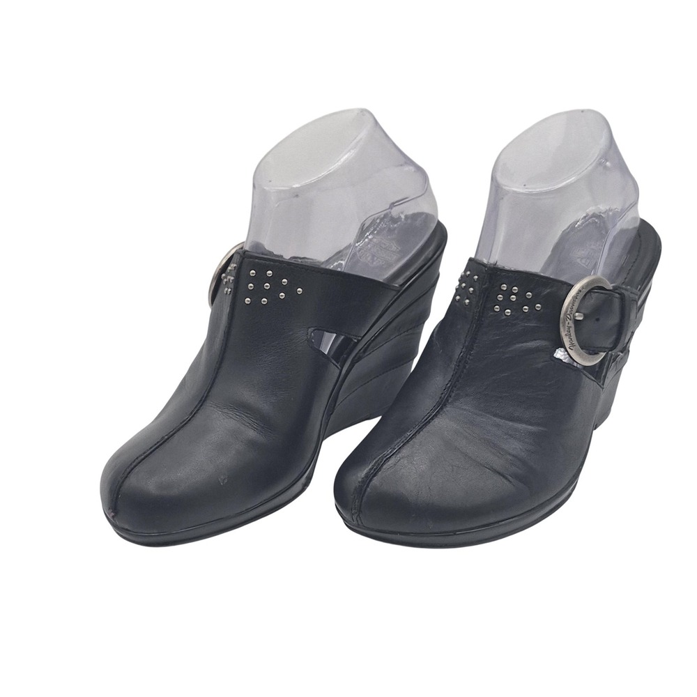 Harley-Davidson Shoes Womens Size 8.5 Black Leather Mule Wedge Heels D83004